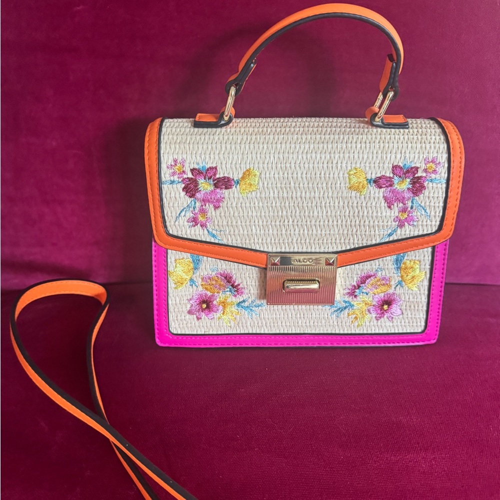 Aldo Orange/Pink Crossbody Bag Floral Design